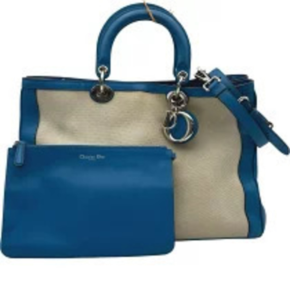 Christian Dior Diorissimo tote bag blue leather canvas shoulder